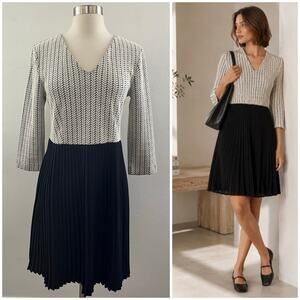 Ganni for Anthropologie Jacquard Jersey Dress Small Black Pleated Office Career